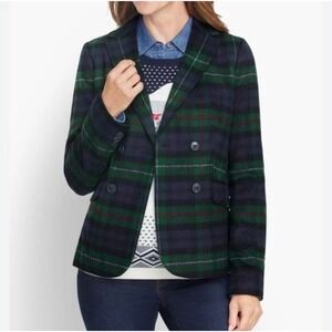 Talbots Wool Plaid Tartan Double Breasted Blazer Jacket Lined Sz 6 Italy Fabric